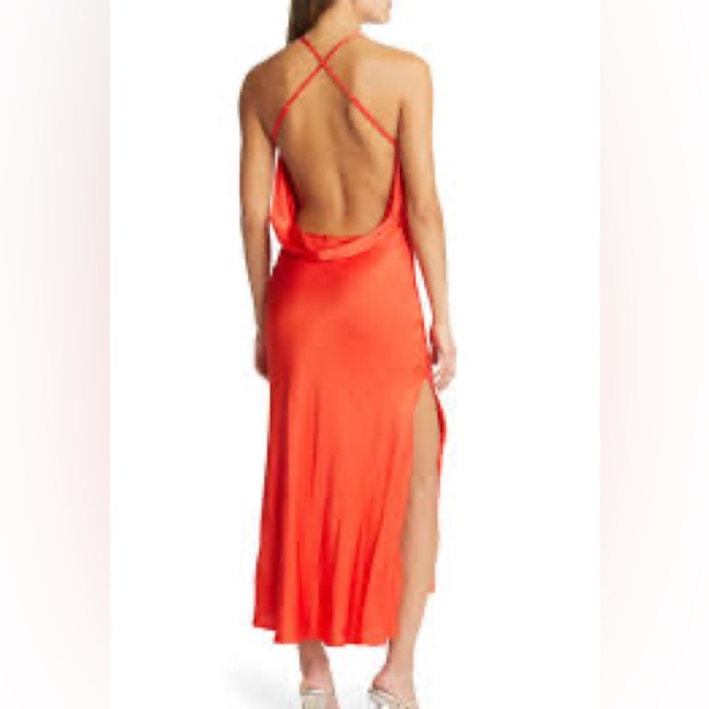 Bardot fire red maxi cowl back slip dress NWT